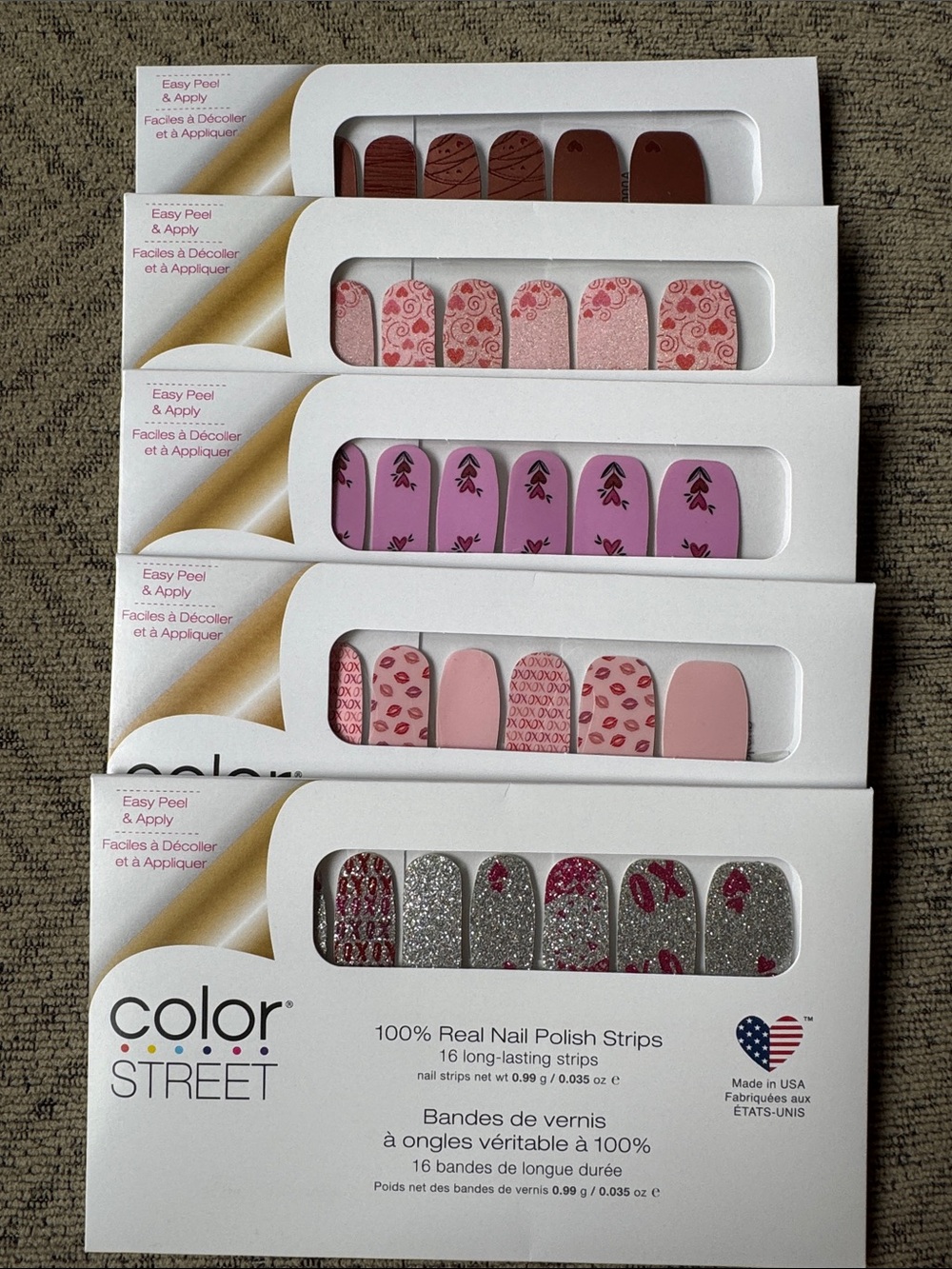 Color Street Valentines Bundle of 5 sets of Nail Strips NIP